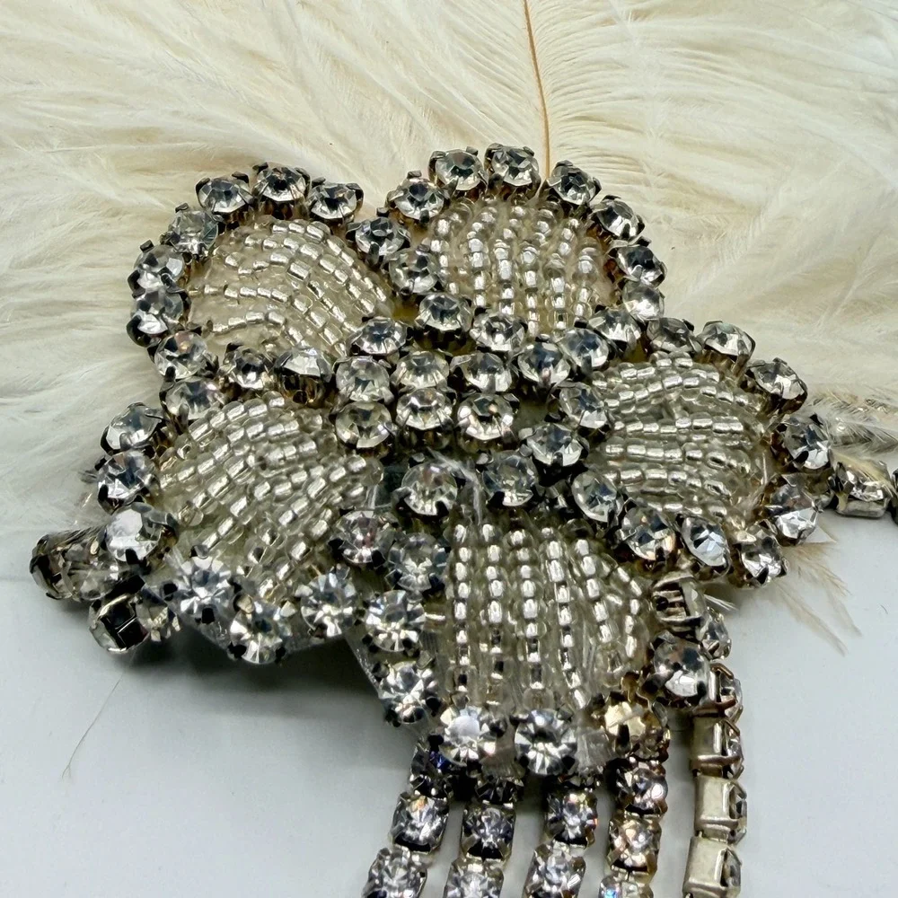 Y2K Gatsby Flapper Feather Headpiece Rhinestone Bridal Statement Headband 1920s